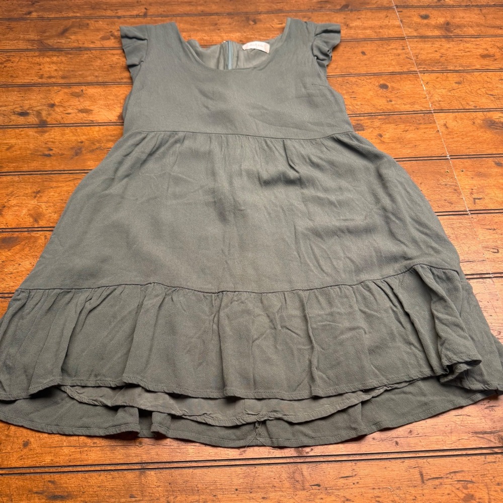 Altard State Olive Green Ruffle Sleeve Tiered‎ Ruffle Hem Dress Size Small